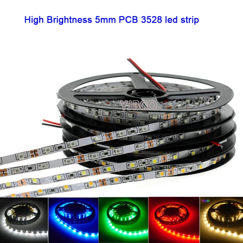 

12 В постоянного тока 5 м 3528 SMD Светодиодная лента узкая сторона 5 мм Ширина высокая яркость 60/120 светодиодов/м белый/теплый белый/синий/красный...