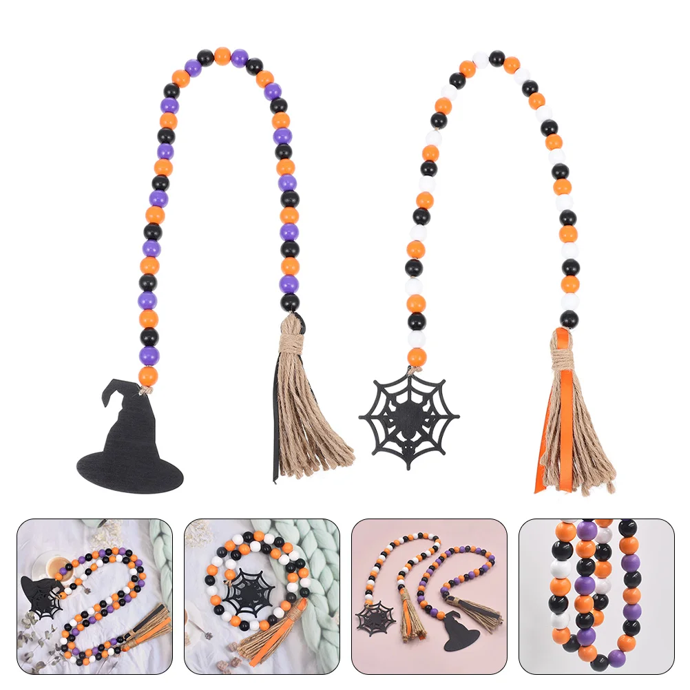2 шт. Хэллоуин бусины с кисточками украшение для банки деревянная гирлянда
