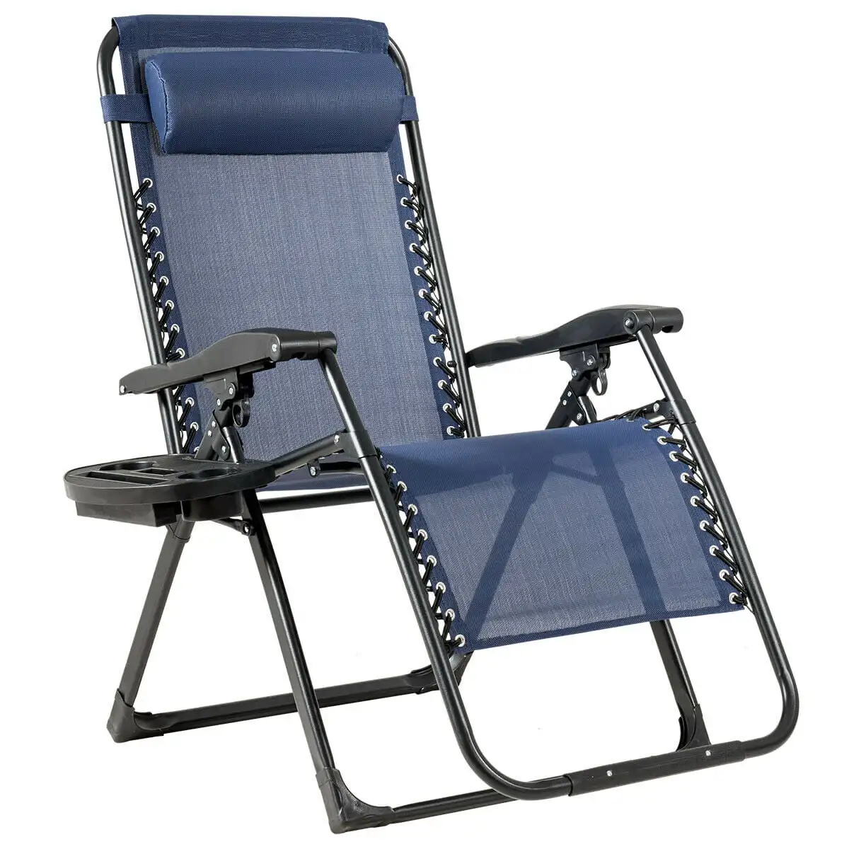 

Gymax Folding Recliner Zero Gravity Lounge Chair w/ Tray Pillow Cup Holder Blue