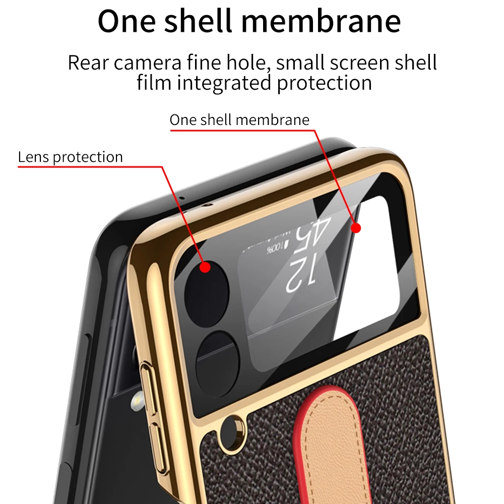 Sheepskin Leather Case for Samsung Galaxy Z Flip 3 Flip 4 Case Women Lanyard Case For Flip3 Flip4 Z flip4 6.7'' Lens Shockproof