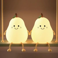 cute smile pear shape silicone led night light usb charging color changing eye protective bedside lamp
