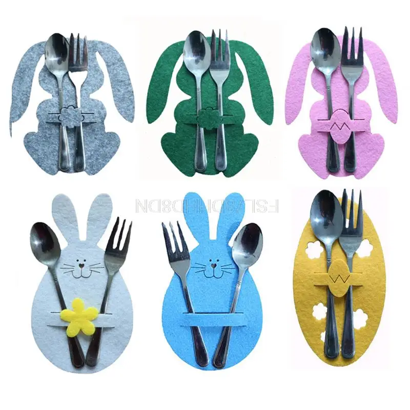 

4 шт./компл. мешки для столовых приборов с пасхальным Кроликом, сумки-держатели для ножей и вилок, украшения вечерние посуды