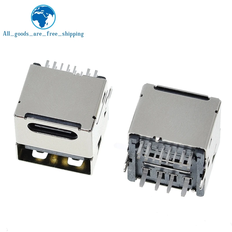 TZT 5 шт. разъем 90 градусов USB Type-C двойной гнездо 4 прямые ножки гнездовой PD быстрое