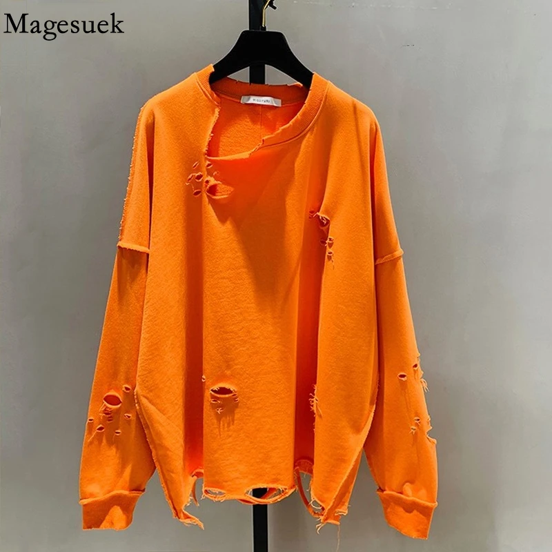 

2022 Fashion Clothes Oversized Sweatshirt for Women O Neck Long Sleeve Hole Korean Pullovers Designer Sweatshirts Female 18327