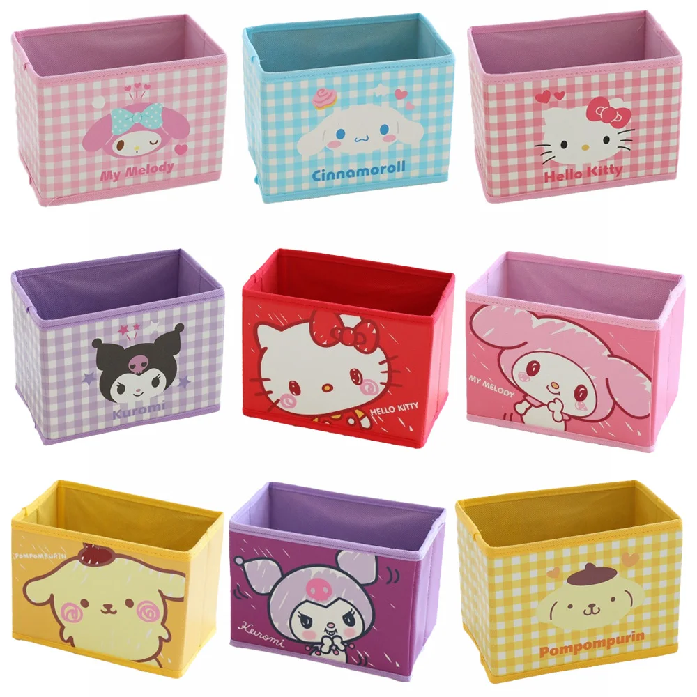 

Sanrioed My Melody Kuromi Cinnamoroll Purin Storage Box Anime Kawaii Desktop Folding Girls Cosmetics Organizing Jewelry Box 14CM