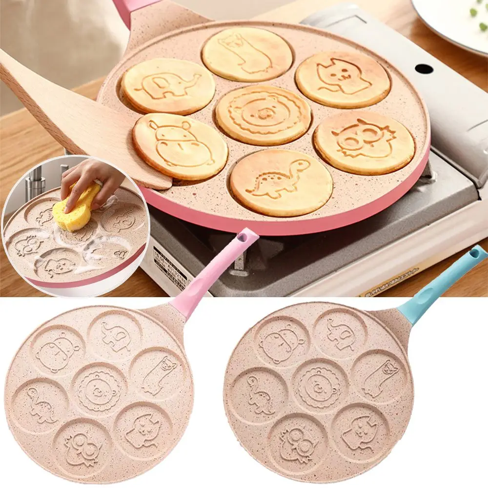 

New Silicone Handle Pancakes Cookware Breakfast Machine Omelet Pans Frying Pan Animal Patterns Non-stick 7 Holes Pancakes Pan