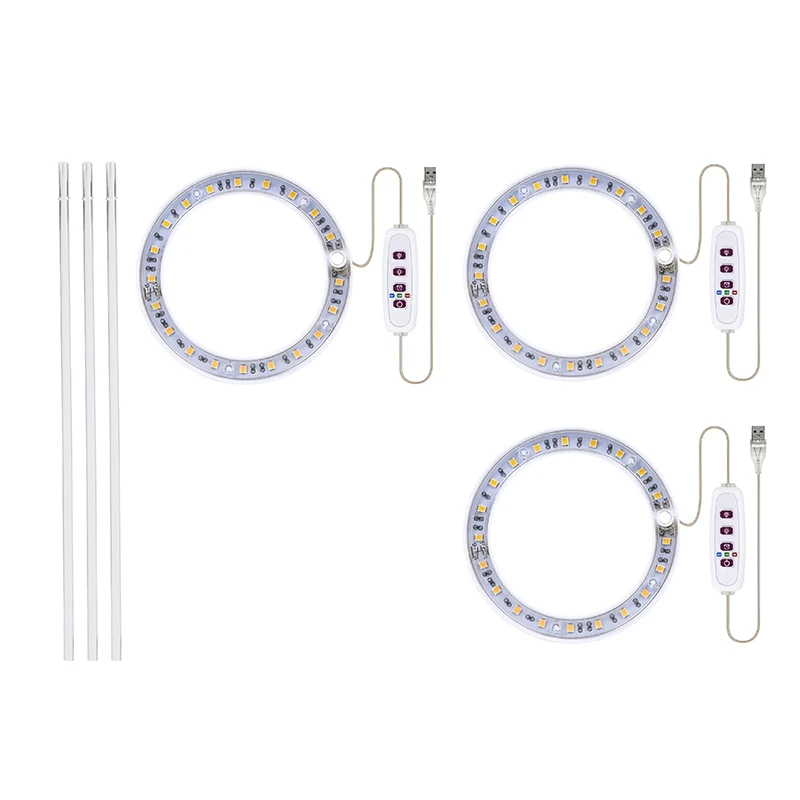 

Светодиодная фитолампа полного спектра с 3 головками, лампа для выращивания растений с USB и ангелом, кольцевая лампа для растений суккуленто...