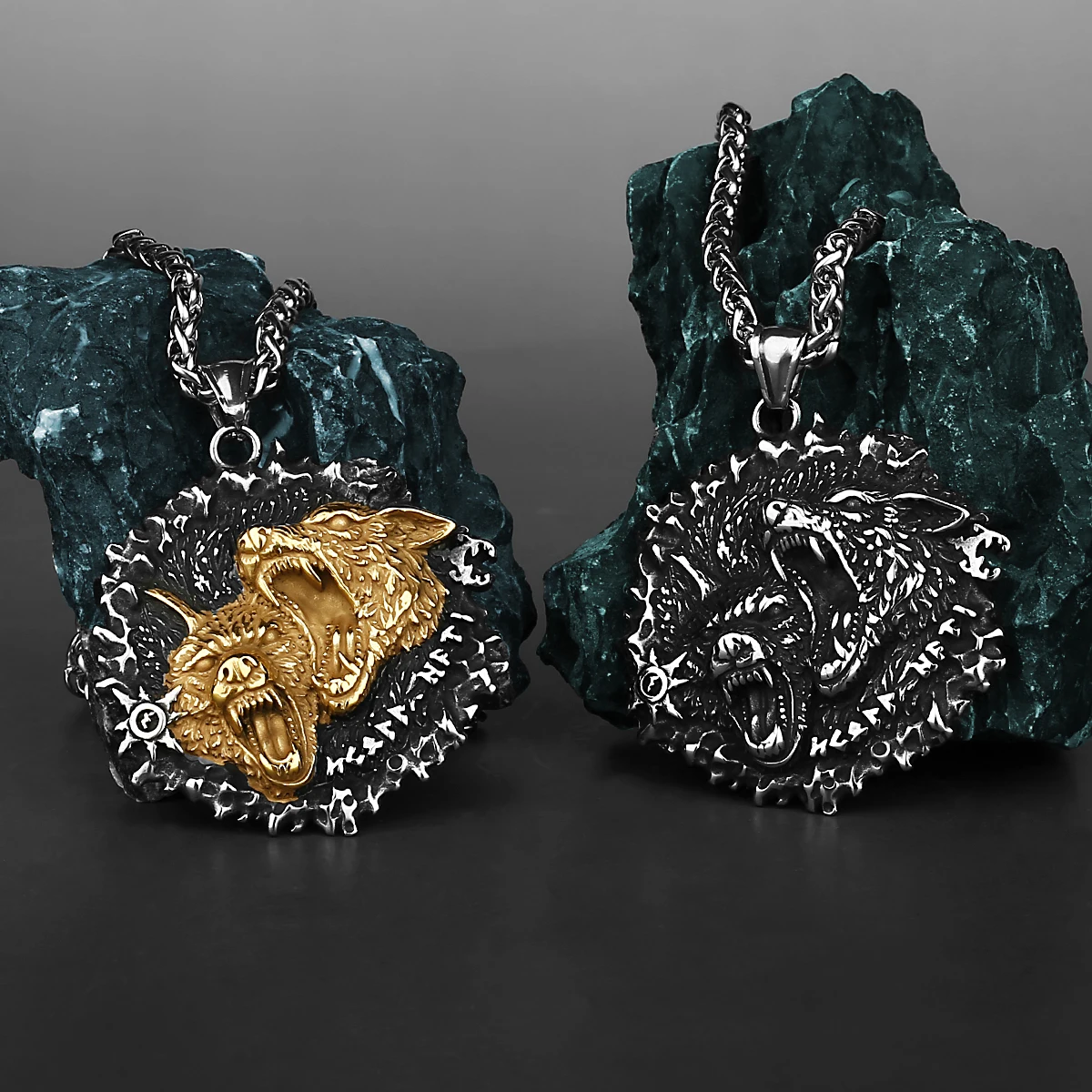 

316L Stainless Steel Viking Wolf Gerry and Freki Necklace Men Hip Hop Boutique Handmade Amulet Pendant Jewelry Gift Wholesale
