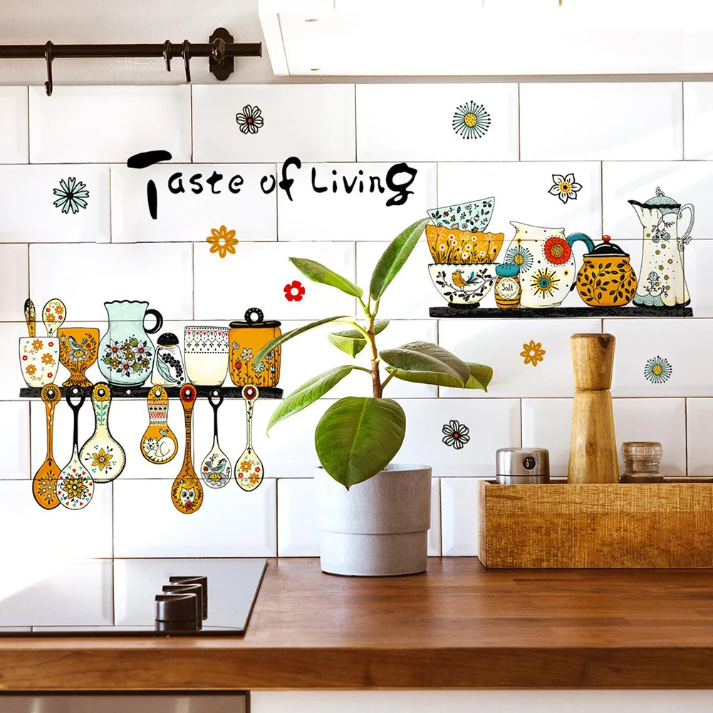

Kitchen Wall Stickers Vinyl Wall Decals Vintage Pattern Kitchen Cutlery Decorative Wallpaper DIY Wall Art Decal PVC Wall Decals