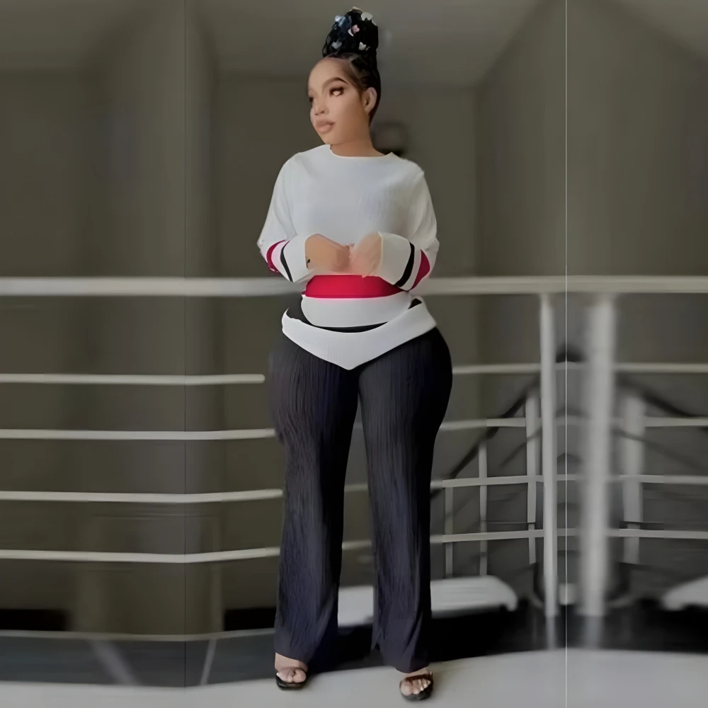 

2 Pieces Women's Sets 2023 Winter Autumn Stripe Print Pullover Suit Tops And Pants Suits Two Piece Set Tracksuit Outfit