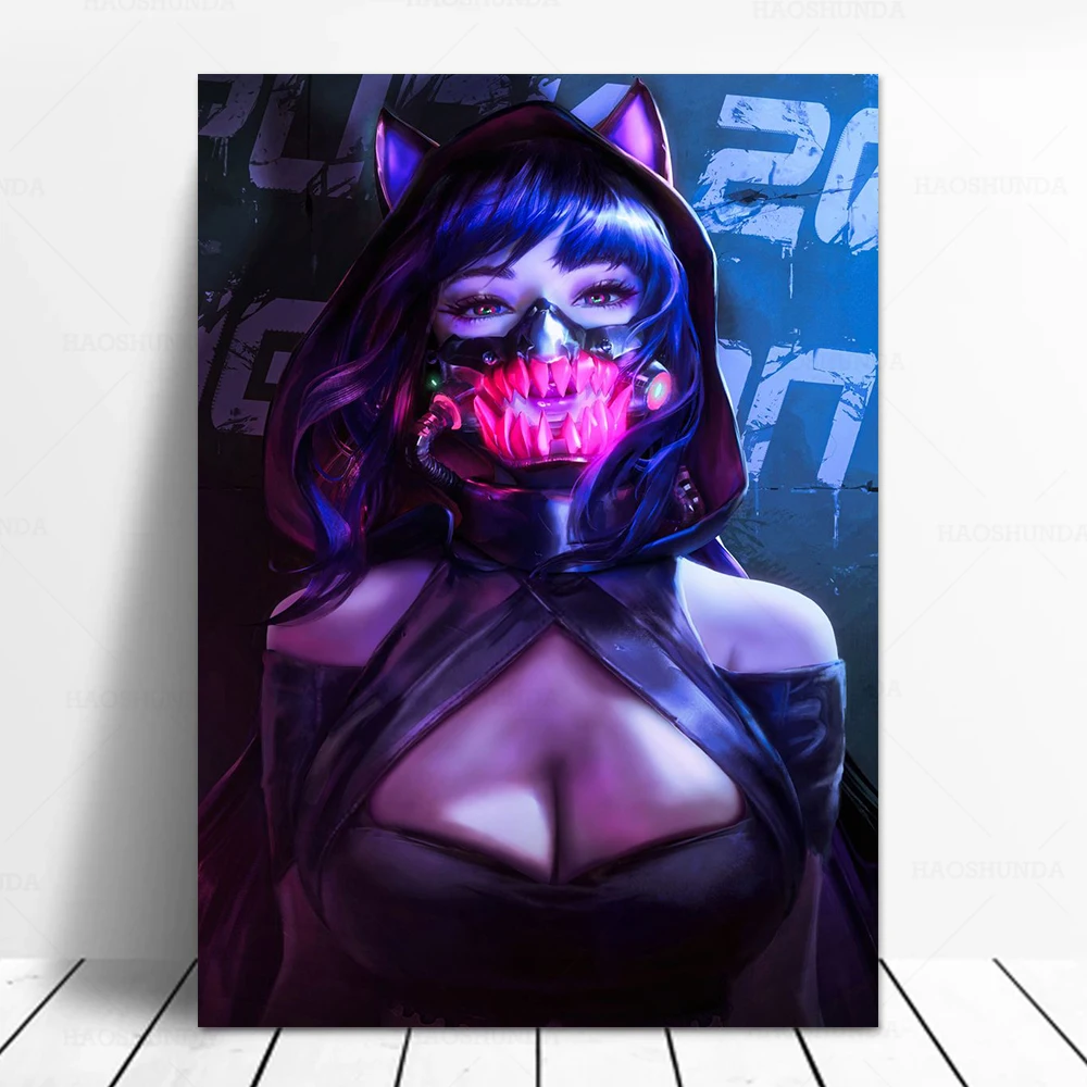 Аниме Сексуальная девушка холст картина киберпанк маска красота плакат печать