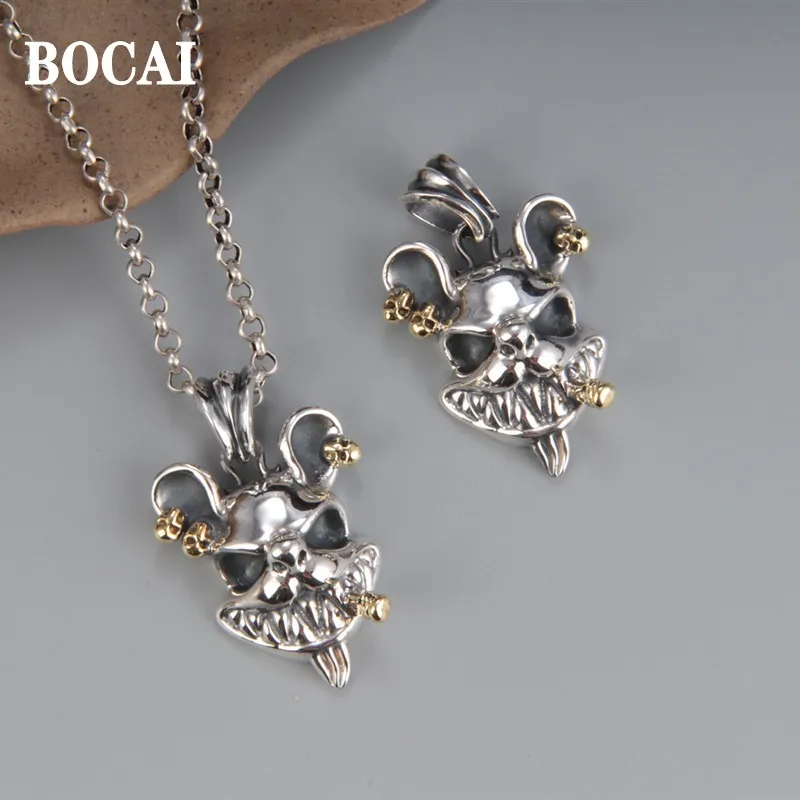 

BOCAI New 2021 100% Sold s925 Silver Trendy Personality Skull Mouse Cigar Men and Women Ring