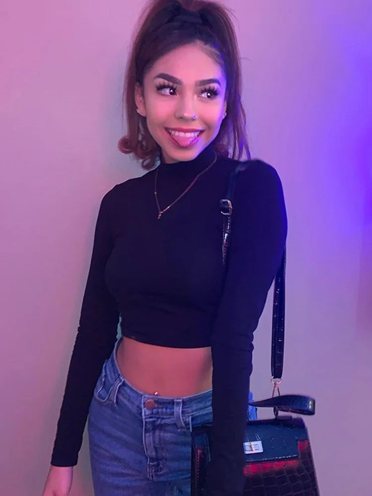 Женская хлопковая сексуальная футболка с открытой спиной и длинными рукавами