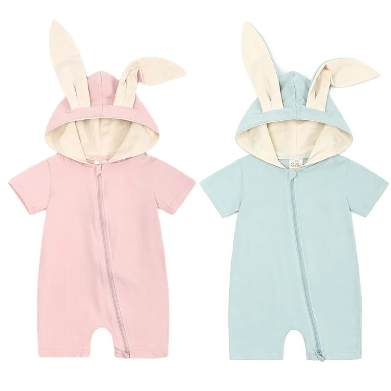 

Summer New Cute Rabbit Baby Girls Clothing Boys Romper Short Sleeve Hooded Toddler Onesies Infant Bodysuit for Newborn 1-18M