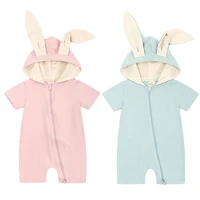summer new cute rabbit baby girls clothing boys romper short sleeve hooded toddler onesies infant bodysuit for newborn 1 18m
