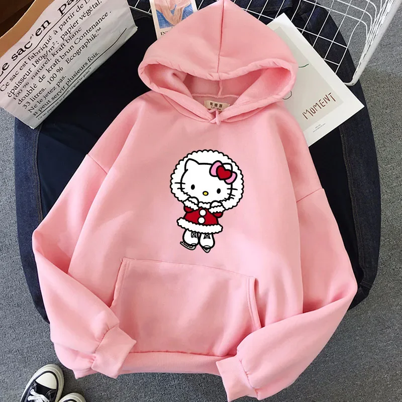 

Рождественская Hello толстовка с котенком Sanrio аниме мультфильм мягкая женская Повседневная Толстовка Зимние теплые кавайные рождественские подарки