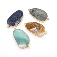 natural glitter stone gem pendants irregular facet 2 hole connector charms for diy jewelry necklace picture stone accessories