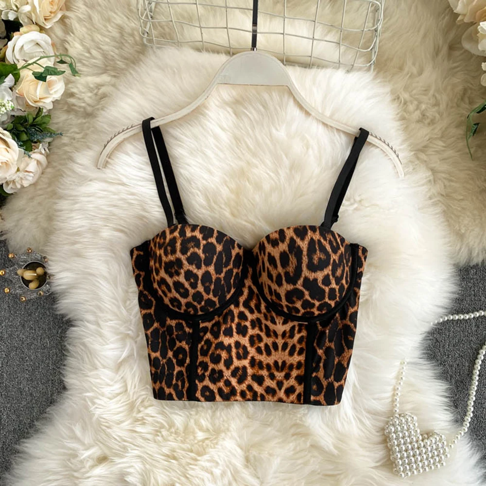 

Women's Leopard Corset Top Corsets Sexy Push Up Camisole Steam Halter Bandeau Binder Punk Bra Sling Tank Top Mujer Leo Cami