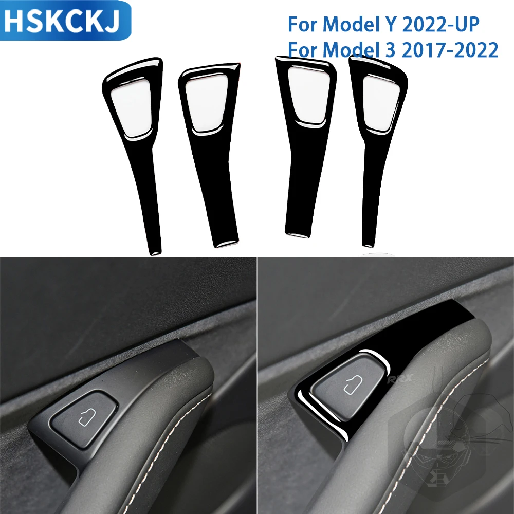 

For Tesla Model Y 3 2017-2022 Accessories Car Black Plastic Interior Door Armrest Panel Trim Sticker Modification Decoration