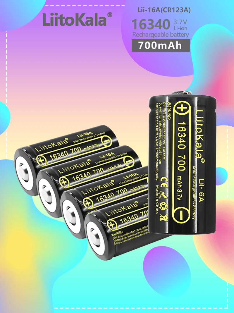 30-100pcs LiitoKala CR123A 3V Lithium Battery CR123 123A CR1