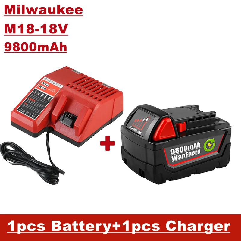 

M18 electric hand drill tool battery, 18V, 9800mah, replacement 48-11-1860 48-11-1850 48-11-1840 48-11-1820, 1 Battery + charger