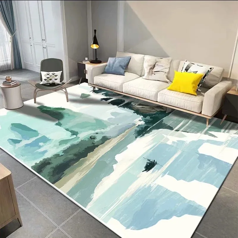 

Abstract Blue Clouds Carpet Printed Flannel Area Rug Room Floor Printed Carpet For Living Room Bedroom Home Decorative Carpet