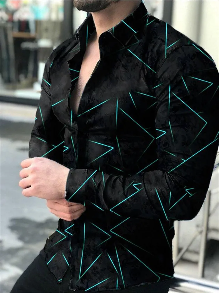 Geometric printing Shirt 2022 New Clothing Men Casual Fashion Long Sleeve Chemise Tops Homme Social Men Club Prom Shirt M-3XL