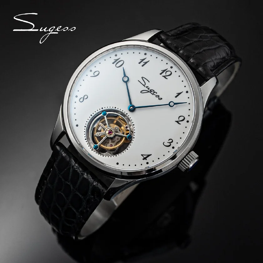 

Sugess 2021 Luxury Tourbillon Men Watch Mechanical Hand Wind Seagull ST8230 Movement Ceramic Dial Crocodile Strap Christmas Gift