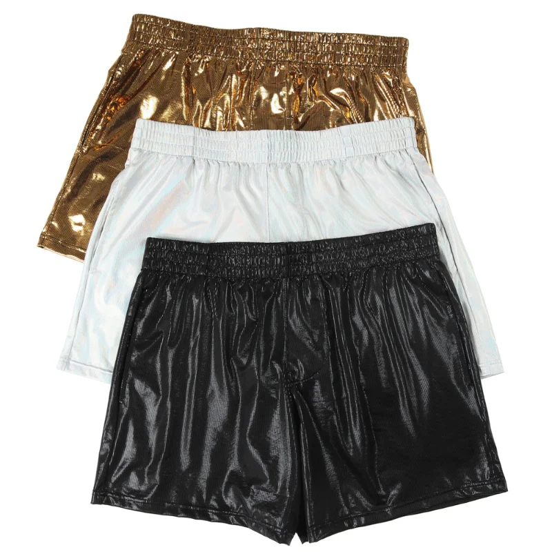 YUFEIDA Sexy Mens PU Leather Boxers Shorts Men Faux Leather Underwear Sexy Panties Low Waist Black Short Pants Male Swim Trunks