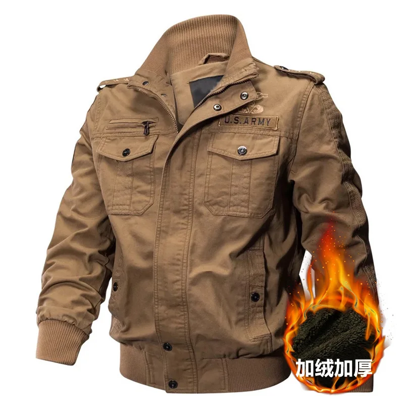 

6XL Mens Khaki Denim Jacket Fleece Lined Uniform Archon Special Forces Pilot's Coat World War II Army Fan Tactical Cowboy Jacket