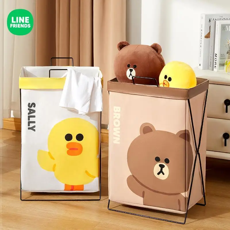 

LINE Brown Cartoon Fold Laundry Basket Household Cute Doll Toy Portable Storage Bucket Bathroom Balcony Sundries Storage Basket