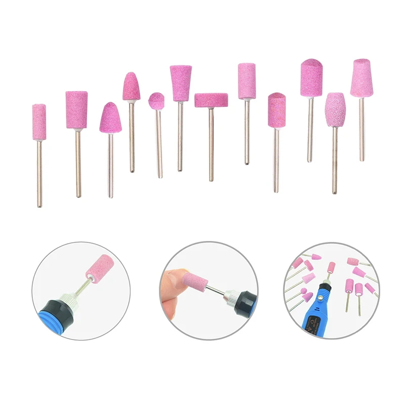 12 PCS/Set Quartz Nail Electric Manicure Drill Bits Nail Polishing Head Cutters Set Pink Pedicure Milling Cutter Files Nail Art images - 6