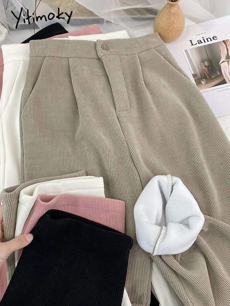 

Fleece Warm Corduroy Haren Women Pants Office Lady Elastic Waist Trousers Fall Winter 2023 Fashion Casual Full Length