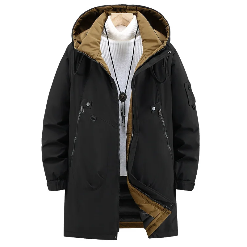 Мужской зимний пуховик средней длины больших размеров новая модная теплая