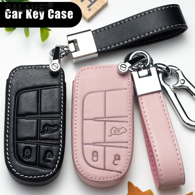 Leather Car Key Case Cover Bag Holder Full Protection For Jeep Renegade Compass Grand Cherokee Chrysler 300C Wrangler 2014 2015