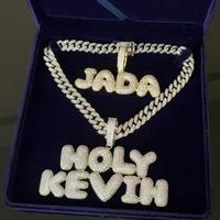 custom name necklace bubble letters pendant for men women micro pave zircon word with cuban chain chain hip hop jewelry