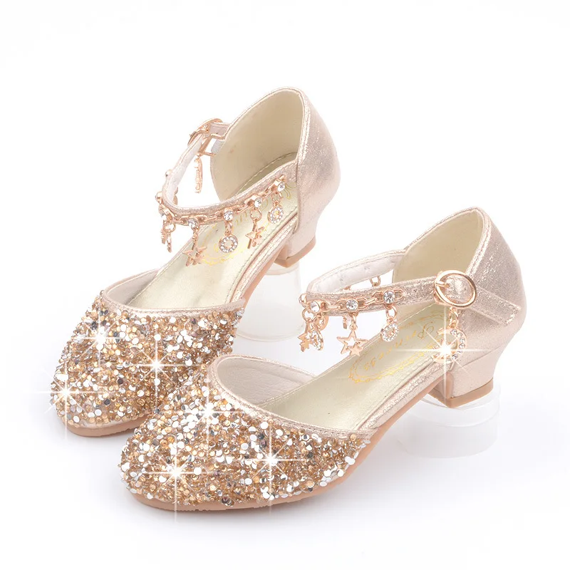 Korean Children's Shoes New Girls' High Heels Sequins Spring And Autumn Children's Princess Shoes Student Performance Shoes enlarge