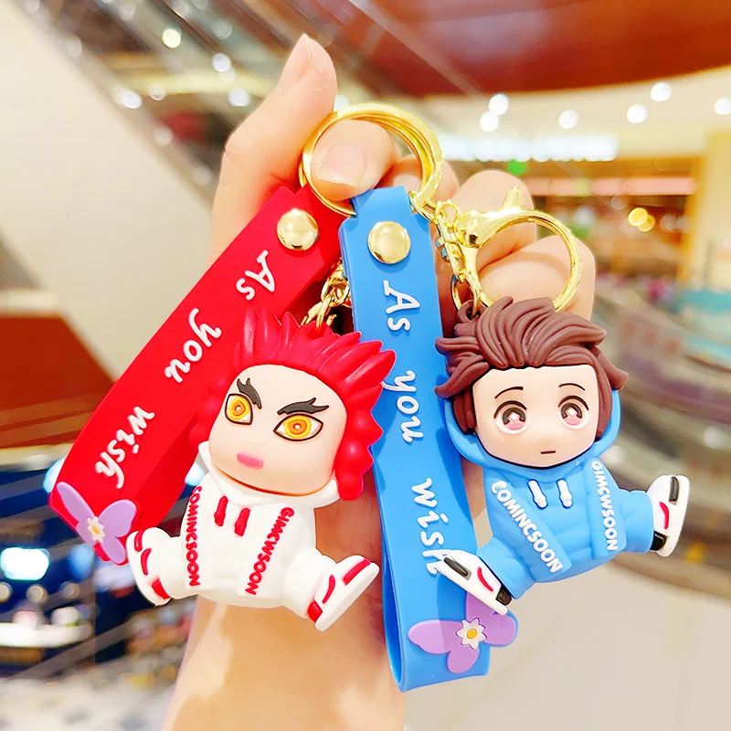 

Cartoon Anime Kawaii Demon Slayer Pendant Keychain Key Ring Anime Action Figures Collection Model Toys for Kids Jewelry Gifts
