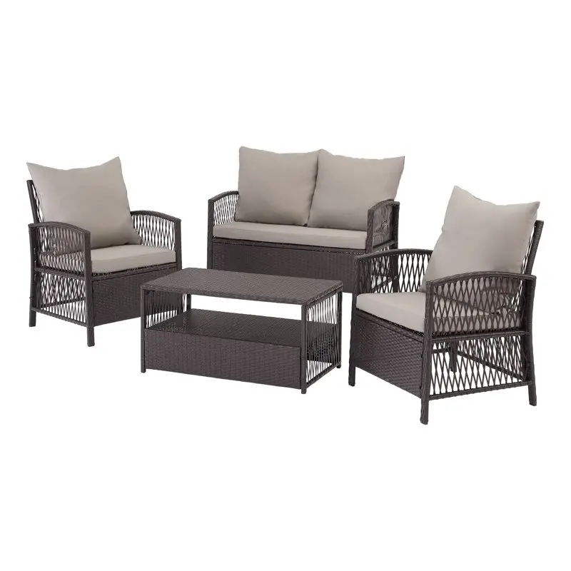 

Rattan 4-Piece Wicker Patio Conversation Set, Beige