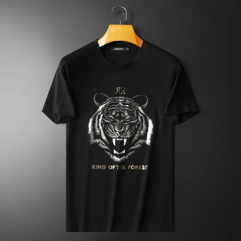 

2023 Streetwear Round Sleeve T-shirt Camisetas Hombre Short Sleeve Male Tiger Embroidery Pattern Tee Summer Men T Shirt Homme