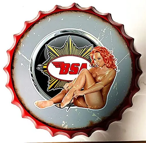 

Retro Sign Motorcycle Brand Logo and Race Queen Bottle Caps Retro Metal Tin Sign Diameter Home Decor Bar Plaque Lounge