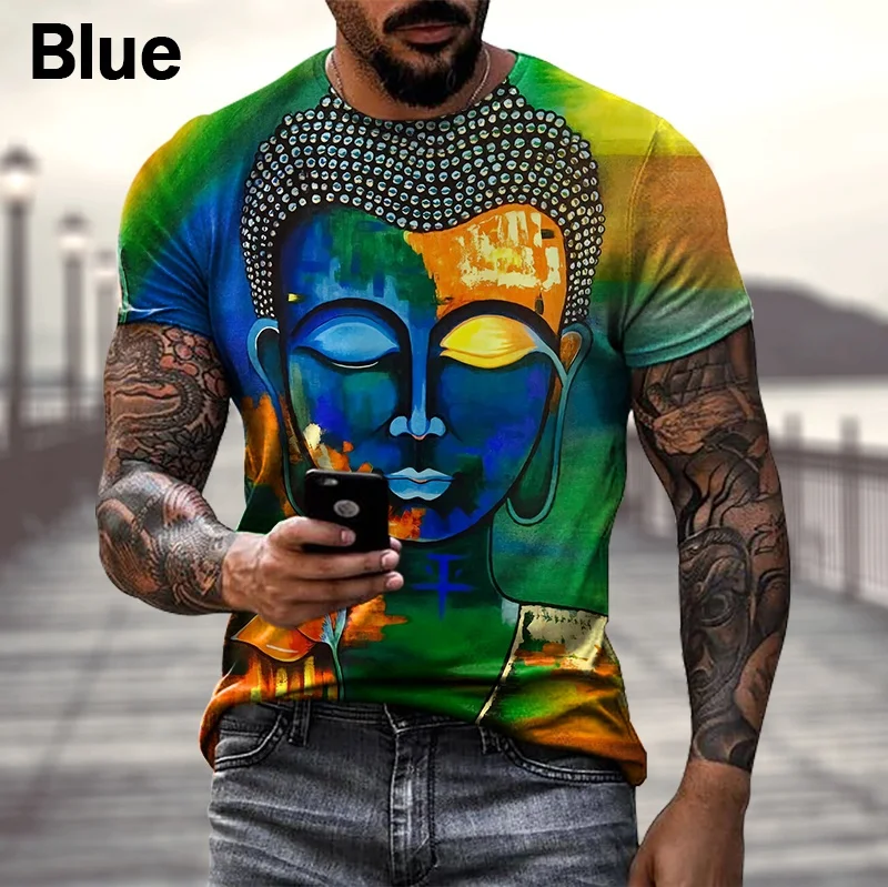 

2023 Traditional Religious Culture 3D Print Men's Personality Street Style Short Sleeves T Shirts