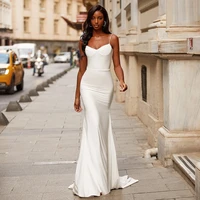 simple mermaid prom dress white spaghetti straps v neck sexy prom gown long women backless pearls belt wedding bridal gown 2022