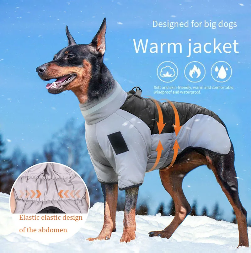 

Fashion Dog Autumn and Winter Clothes Reflective Warm Dog Storm Coat Big Dog Clothes Winter Pet Clothes Cotton Clothing