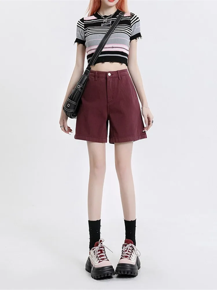 GUUZYUVIZ Loose Shorts Female Casual High Waist Solid Straight Streetwear Jean Shorts Ladies Summer Wide Leg Denim Short Pants