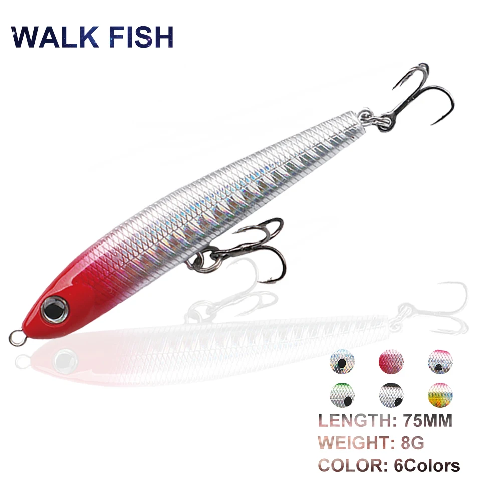 

WALK FISH 1 шт. 75 мм/8 г, приманка-карандаш, объемные глаза, Тонущая искусственная приманка, воблеры, жесткая свимбейт, искусственная приманка