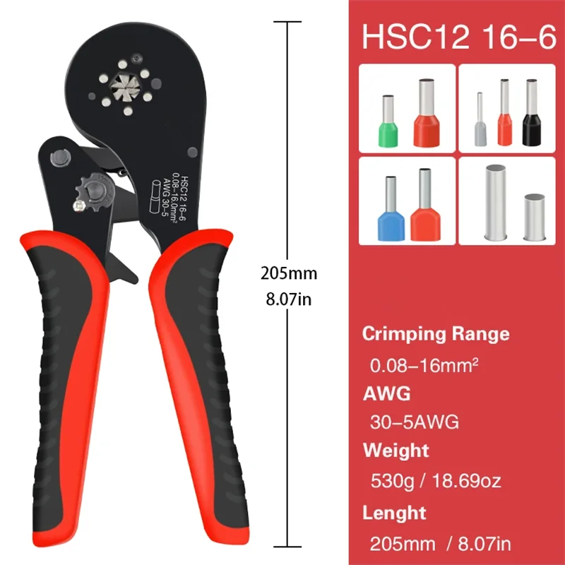 

Мини-клещи для обжима наконечников HSC12 16-6