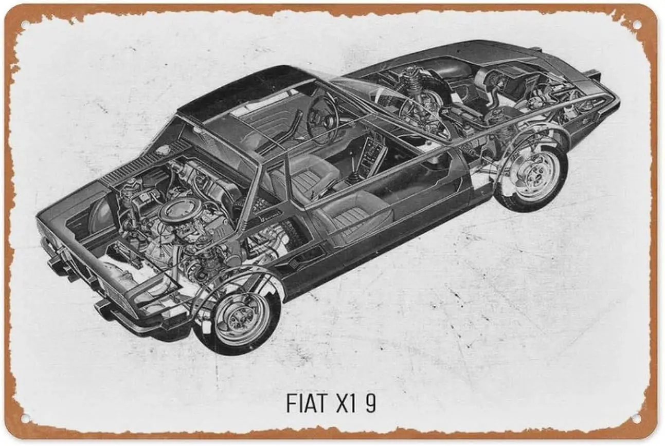 Винтажная металлическая табличка - Cars Cutaway01 Fiat X19, 8x12 дюймов, настенный декор для гаража, мужской комнаты, игровой комнаты, кофейни или домашнего бара, табличка D-образной формы (art.: 3920da025c8ec) - 3920da025c8ec