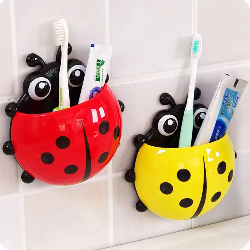 

1pcs Ladybug Animal Insect Toothbrush Holder Bathroom Cartoon Toothbrush Toothpaste Wall Suction Holder Rack Container Organizer