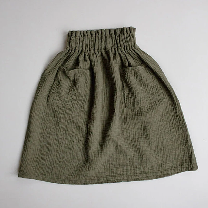Autumn New Retro Girls Long Skirt 100% Cotton Muslin Children's Adjustable Elastic Waistband Casual Flowy Pockets Skirts TZ170 images - 6